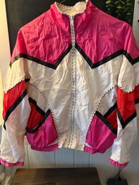 Vintage Milano Pink, White & Black Colorblock Bomber Jacket
